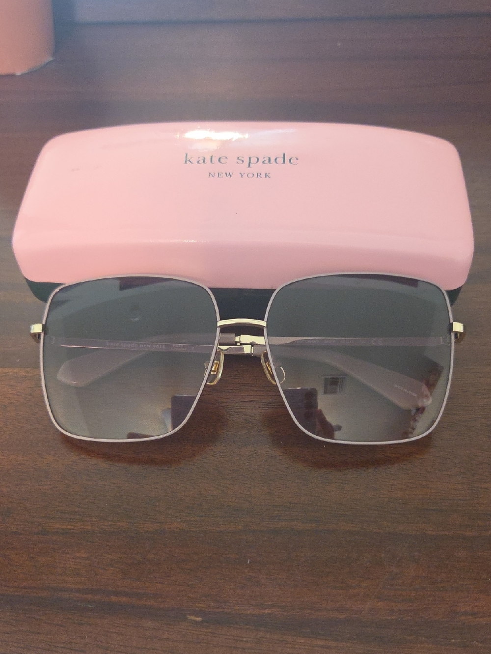 kate spade Gold Frame Sunglasses with Pink Case and Gradient Lenses